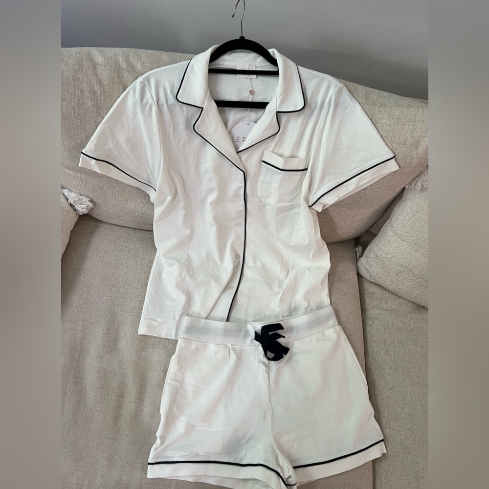 Women's White Pajama Set with Black Trim